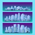 Industrial trendy city skyline colored sets. Vector illustration