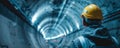 Industrial tunnel engineer construction safety worker hardhat infrastructure technology inspection underground Royalty Free Stock Photo