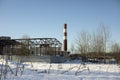 Industrial type. Landscape with trumpet. Industrial zone in winter