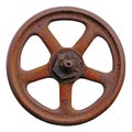 Industrial Valve Wheel And Rusty Stem, Old Aged Weathered Rust Grunge Latch, Large Detailed Macro Closeup Isolated Royalty Free Stock Photo