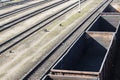 Industrial view with lot of freight railway trains waggons Royalty Free Stock Photo