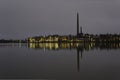 Industrial view by sea at night