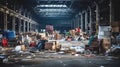 Industrial warehouse filled with discarded items and waste. Good for projects related to waste management or