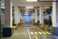 Industrial warehouse interior. Goods in carton and polyethylene packaging