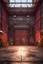 industrial warehouse with large loading dock doors open Royalty Free Stock Photo