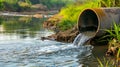 Industrial wastewater discharge, Sewage pipe transporting polluted water into the canal, Environmental Pollution and contamination Royalty Free Stock Photo