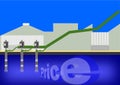 Industrial water plant, abstract illustration of industry and rise graph.