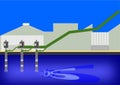 Industrial water plant, abstract illustration of industry and rise graph.