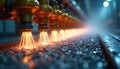 Industrial water spray nozzles operate with precision, atomizing liquid into fine droplets. System ensures efficient cooling, Royalty Free Stock Photo