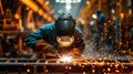 Industrial Welder at Work in a Manufacturing Plant