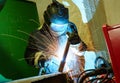 industrial arc welding work at factory. Royalty Free Stock Photo