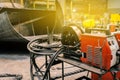 Industrial welding machine in the enterprise. Workshop for the manufacture of metal and stainless steel products Royalty Free Stock Photo