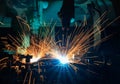 Industrial welding robots are movement welding in production line Royalty Free Stock Photo