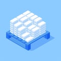 Industrial white rectangle heavy bricks on wooden pallet isometric vector illustration