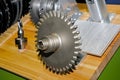 Industrial woodworking machine with circular saw disk Royalty Free Stock Photo