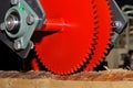 Industrial woodworking machine with circular saw disk Royalty Free Stock Photo