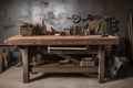 industrial workbench, with tools and raw materials nearby
