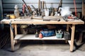 industrial workbench, with tools and raw materials nearby