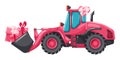 Industrial worker driving a pink front loader carrying a gift box for Valentine\'s Day