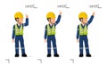 An industrial worker is explaining something over his head Royalty Free Stock Photo