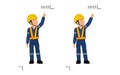 An industrial worker is explaining something over his head Royalty Free Stock Photo