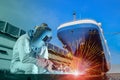 Industrial Worker floating dry dock for ship repair in shipyard. Royalty Free Stock Photo