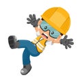 Industrial worker with his personal protection equipment slipping or having a fall. Industrial safety and occupational health at