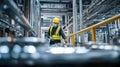 The industrial worker inspecting machinery in a modern manufacturing facility. AI generated image Royalty Free Stock Photo