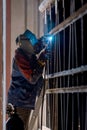 Industrial Worker labourer at the factory arc welding steel stru Royalty Free Stock Photo