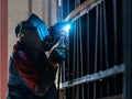 Industrial Worker labourer at the factory arc welding steel structure Royalty Free Stock Photo