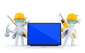 Industrial worker with laptop. Isolated. Clipping path