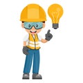 Industrial worker with light bulb. Creative concept for the generation of ideas. Industrial safety and occupational health at work Royalty Free Stock Photo