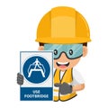 Industrial worker with mandatory sign use footbridge. Using the footbridge to avoid dangerous areas, moving vehicles, obstructions Royalty Free Stock Photo