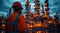Industrial worker at night complex Royalty Free Stock Photo
