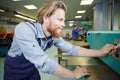 industrial worker operating cnc milling machine in metal machining industry Royalty Free Stock Photo