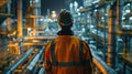 Industrial Worker Overlooking Facility at Night Royalty Free Stock Photo