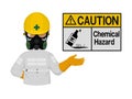 Industrial worker is presenting chemical hazard sign