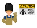 Industrial worker is presenting Welding protection warning sign Royalty Free Stock Photo