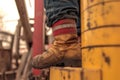 Industrial worker with protective boots on construction site Royalty Free Stock Photo