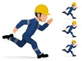 An industrial worker is running on white background