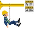 An industrial worker with safety harness is working at height