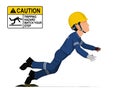 An industrial worker is tripping on white background