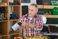 industrial worker using propane gas torch for soldering copper pipes Royalty Free Stock Photo