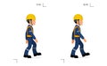 An industrial worker is walking on white background