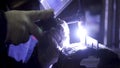 Industrial worker welding, slow motion. Clip. Metal Welding Close-Up in super slow motion. Close-up. Welder in