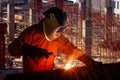 Industrial worker welding steel structure Royalty Free Stock Photo