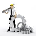 Industrial worker with wrench and gears. Conceptua