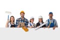 Industrial workers with blank banner Royalty Free Stock Photo