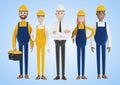 Industrial workers. Construction team. Engineer, technician and workers of various professions.