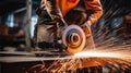 Industrial workers in a factory welding steel structure with sparks. Metalwork manufacturing Royalty Free Stock Photo